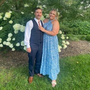 SHEIN blue floral backless halter dress